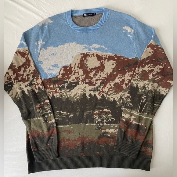 LE 31 PAR SIMONS Women's Graphic Blue/Brown/Green Long Sleeve Sweater in Large - Picture 2 of 7